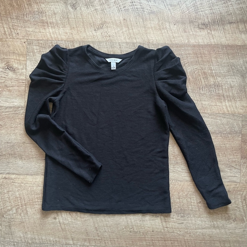 Nine West Black Ruched Sleeve Blouse